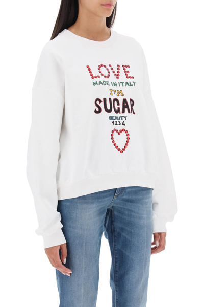 Shop Dolce & Gabbana Lettering Print Oversized Sweatshirt Women In White