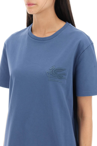 Shop Etro T-shirt With Pegasus Embroidery Women In Blue