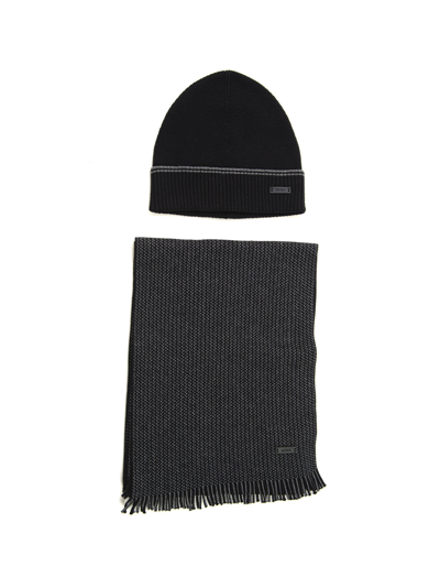 Shop Hugo Boss Mind-set Scarf And Hat Set In Black