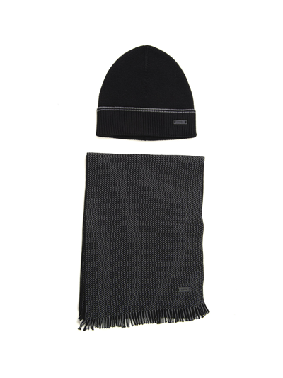 Hugo Boss Mind Mens Hat & Scarf Gift Set In Black 001