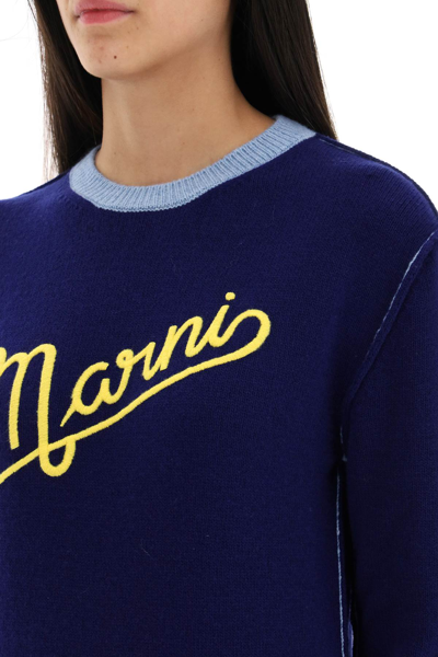 Shop Marni Logoed Shetland Wool Sweater Women In Blue