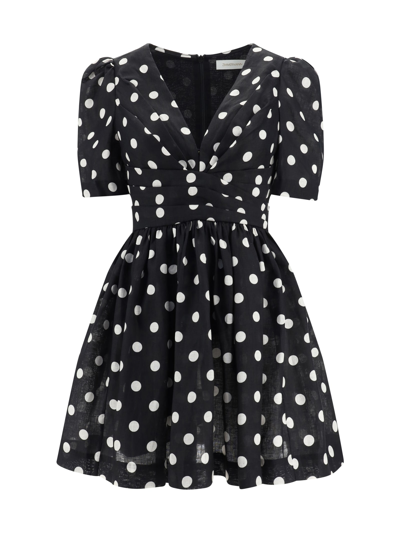 Shop Zimmermann Dress In Black/cream Dot