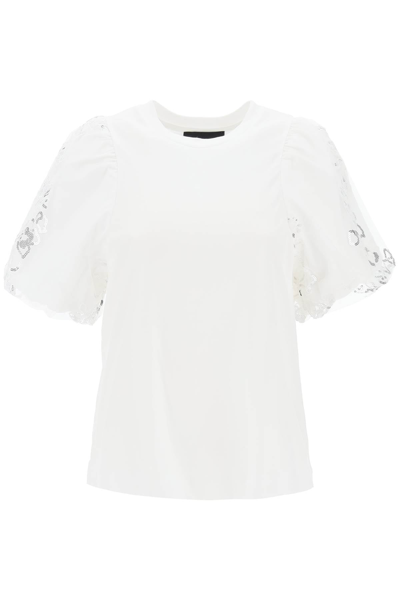 Shop Simone Rocha Embroidered Puff Sleeve A-line T-shirt Women In White