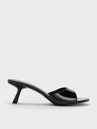 Shop Charles & Keith - Patent Slant Heel Mules In Black Patent