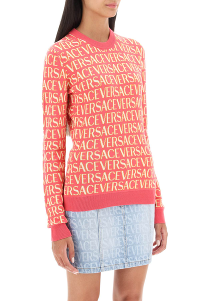 Shop Versace ' Allover' Crew-neck Sweater Women In Pink