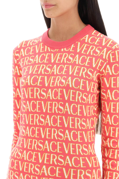 Shop Versace ' Allover' Crew-neck Sweater Women In Pink