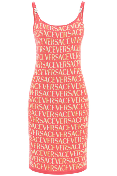 Shop Versace Monogram Knit Mini Dress Women In Pink