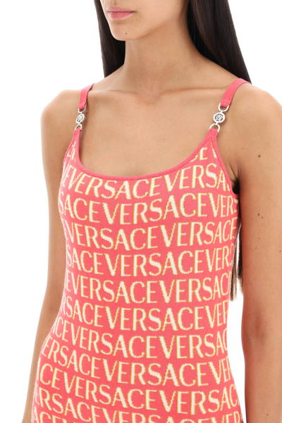 Shop Versace Monogram Knit Mini Dress Women In Pink
