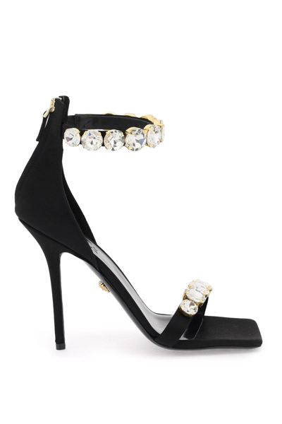 Shop Versace Satin Sandals With Crystals Women In Black