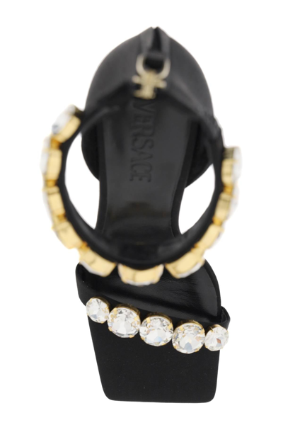 Shop Versace Satin Sandals With Crystals Women In Black