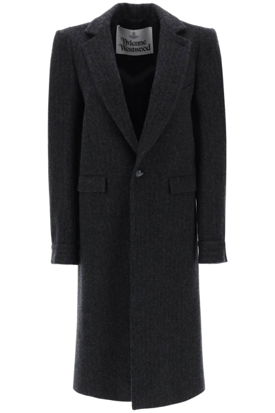 Shop Vivienne Westwood Alien Teddy Pinstripe Coat Women In Gray