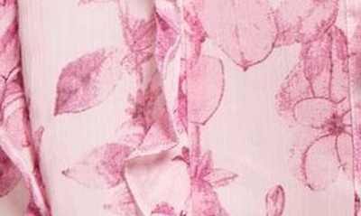 Shop Cinq À Sept Estelle Floral Print Ruffle Shirtdress In Vibrant Plum