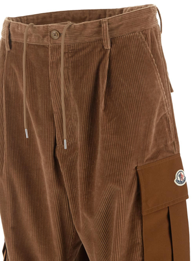 Shop Moncler Ribbed Cargo Trousers In Brown