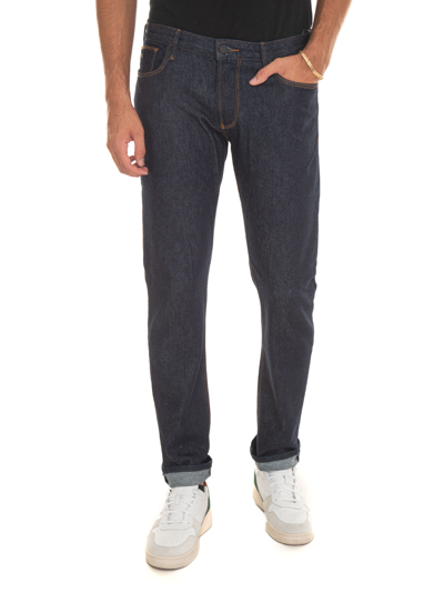 Shop Emporio Armani 5 Pocket Denim Jeans In Dark Denim