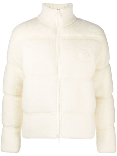 Shop Moncler Neutral Logo-appliqué Fleece Jacket In White