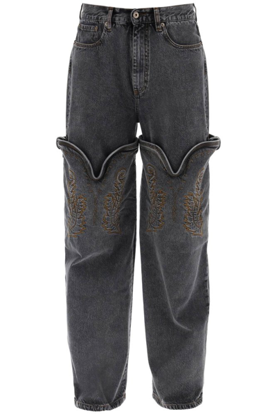 Shop Y/project Maxi Cowboy Cuff Jeans In Black