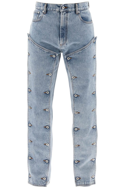 Shop Y/project Panelled Mid Rise Denim Jeans In Blue