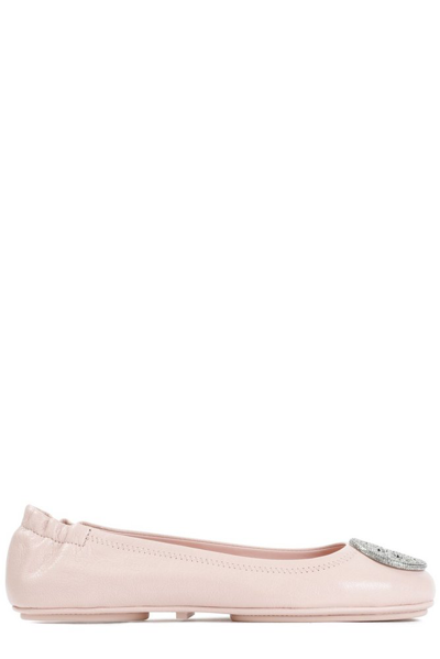 Shop Tory Burch Minnie Logo Embellished Ballerina Shoes In Pink