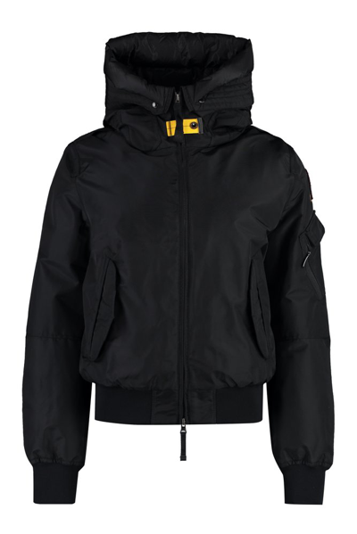 Shop Parajumpers Hooded Down Bomber Jacket In Black