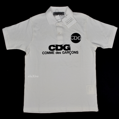 Pre-owned Comme Des Garçons Cdg Logo Print White Polo Shirt Ds