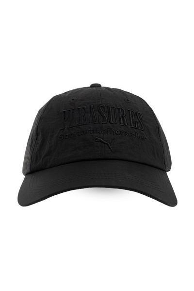 Shop Puma X Pleasures Logo Embroidered Baseball Cap In Black