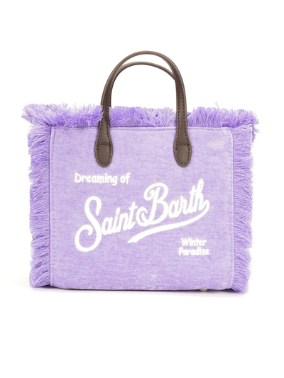 Shop Mc2 Saint Barth Velvet Mini Vanity Fringed Bag In Purple