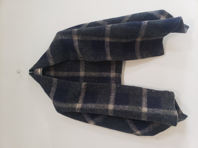 Pre-owned Engineered Garments Button Shawl—navy/grey Wool Plaid In Navy Grey