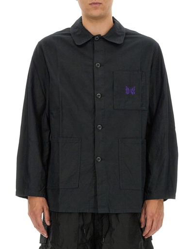 Shop Needles Logo Embroidered Buttoned Shirt In Black
