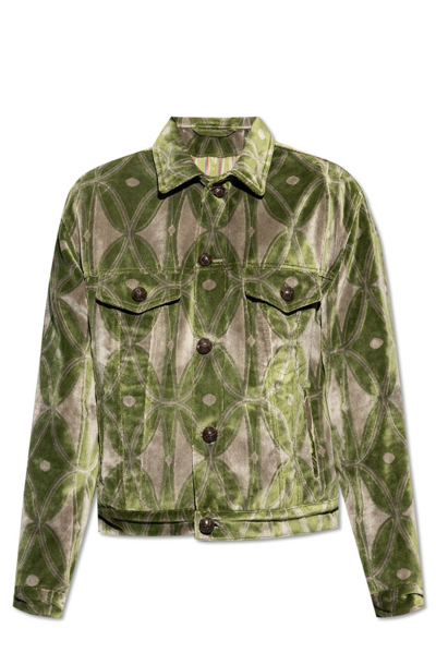Shop Etro Velvet Effect Buttoned Jacket In Green
