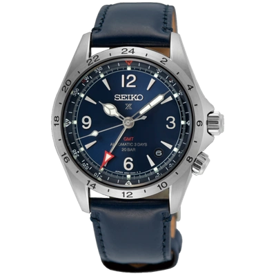Pre-owned Seiko Presage Spb377j1 Alpinist Blue Dial Gmt Leather 200m Automatic Watch