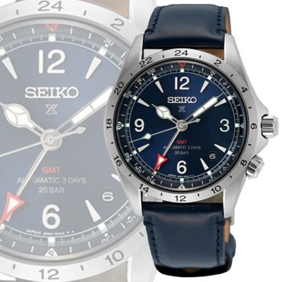 Pre-owned Seiko Presage Spb377j1 Alpinist Blue Dial Gmt Leather 200m Automatic Watch
