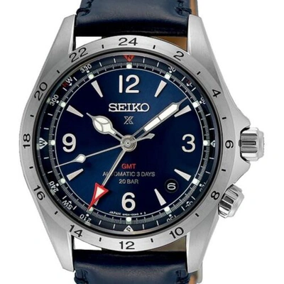 Pre-owned Seiko Presage Spb377j1 Alpinist Blue Dial Gmt Leather 200m Automatic Watch