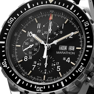Pre-owned Marathon 46mm Jumbo Diver/pilot's Automatic Chronograph (csar) 316l Stainless St