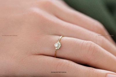 Pre-owned Handmade Solid Gold With Natural Diamonds 14k Crown Cluster Promise Ring For Women's In White