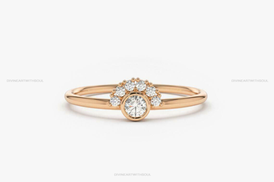 Pre-owned Handmade Solid Gold With Natural Diamonds 14k Crown Cluster Promise Ring For Women's In White
