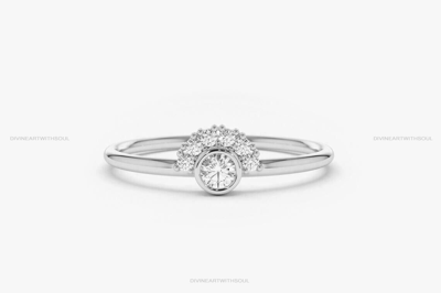 Pre-owned Handmade Solid Gold With Natural Diamonds 14k Crown Cluster Promise Ring For Women's In White