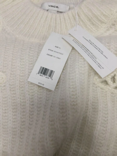 Pre-owned Vince $525  Women's White Alpaca/wool Crochet Rib Pullover Sweater Size Xl