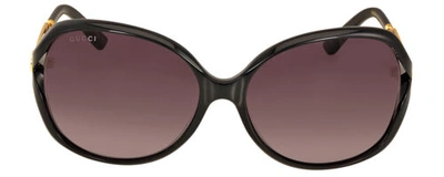 Pre-owned Gucci Gg0076s Women Oval Designer Sunglasses Gloss Black Gold/grey Gradient 60mm In Gray
