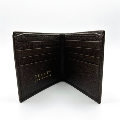 Pre-owned Gucci 100 Centennial Men's Brown Leather Bifold Wallet 676238 2592