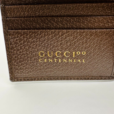 Pre-owned Gucci 100 Centennial Men's Brown Leather Bifold Wallet 676238 2592
