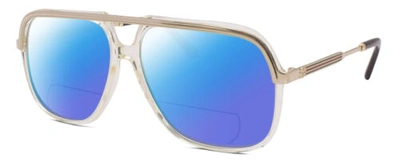 Pre-owned Gucci Gg0200s Mens Aviator Polarized Bifocal Sunglasses Yellow Gold 57mm 41 Opt. In Blue Mirror