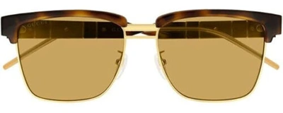 Pre-owned Gucci Gg0603s Unisex Designer Square Sunglasses Tortoise Havana Gold/brown 56 Mm