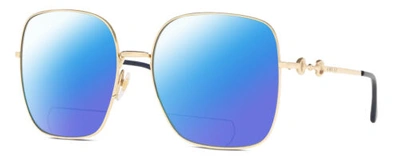 Pre-owned Gucci Gg0879s Womens Polarized Bifocal Reading Sunglasses Gold Blue 61mm 41 Opt. In Blue Mirror