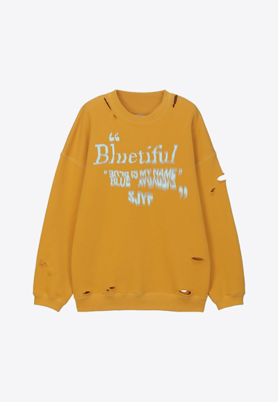 Sjyp Distressed Pullover Sweatshirt In Yellow