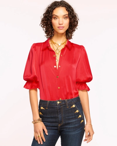 Shop Ramy Brook Dina Button Down Bodysuit In Soiree Red