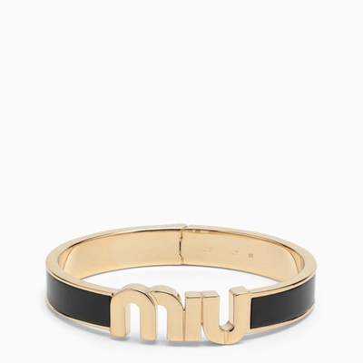 Shop Miu Miu Black\/gold Rigid Bracelet In Nero