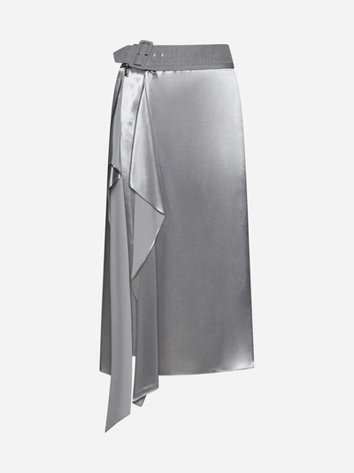 Shop Fendi Viscose Satin Draped Skirt In Grigio