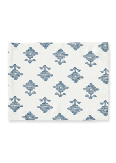 Shop Matouk Schumacher Rubia Linen Placemats, Set Of 4 In White/blue