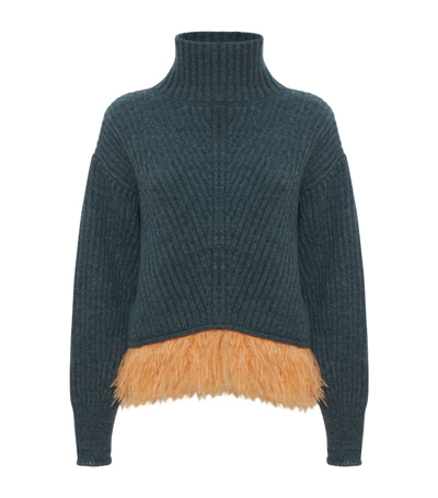 Shop La Doublej Feather-trim High Kick Sweater In Green