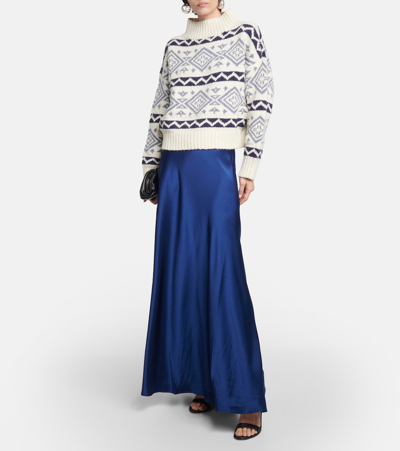 Shop Polo Ralph Lauren Satin Maxi Skirt In Blue